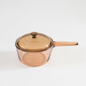 Vintage CorningWare Visions Pyrex Amber Glass Pot with Lid – 1.5L